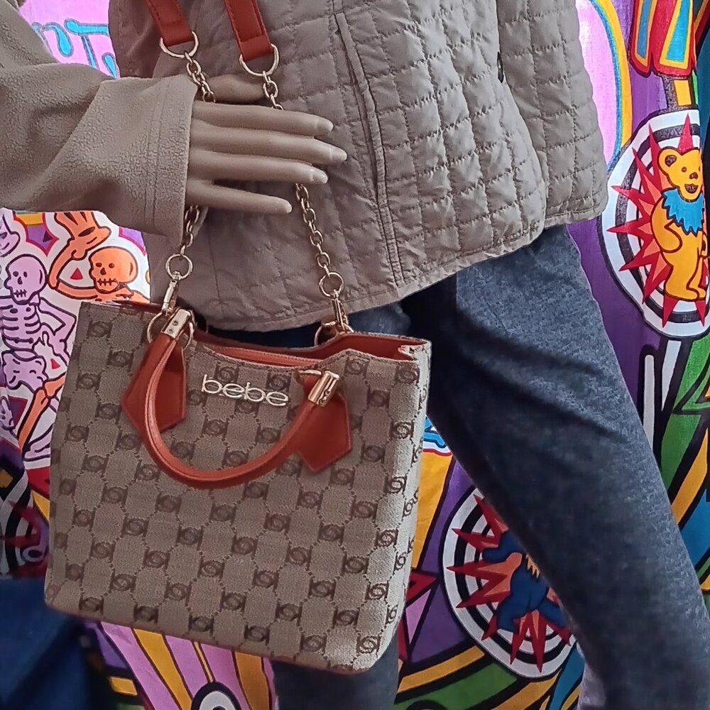 Bebe Brown and Orange Jacquard Hand Bag